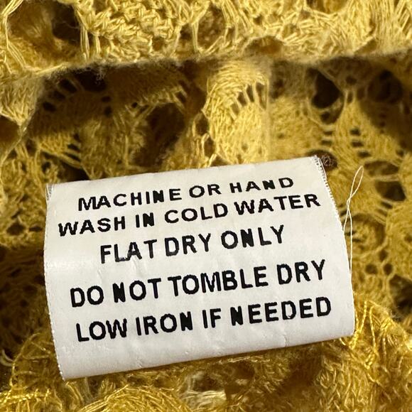 Comme Toi Sz M Sunny Yellow Open Crochet Knit Short Sleeve Top Boho Lightweight - Picture 5 of 8